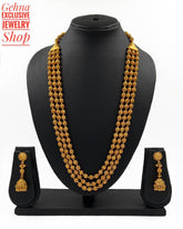 Traditional Gold Toned Triple Layered Golden Beads Matar Mala Necklace For Woman Golden Beads Jewellery